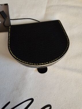Louis Vuitton Black Pebbled Leather Coin Pouch with Yellow Stitching